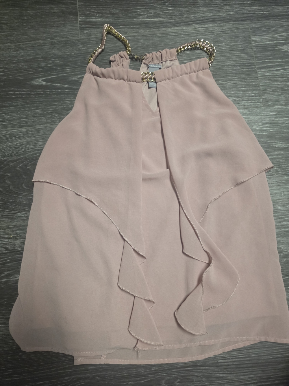 Charlotte Russe Blush Pink Ruffled Halter Top with Gold Chain Straps